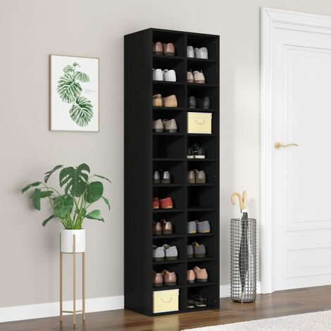 Shoe Cabinet Black 54x34x183 cm Chipboard - Black