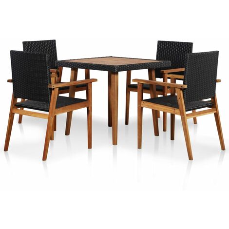 5 Piece Outdoor Dining Set Poly Rattan Black and Brown - Black