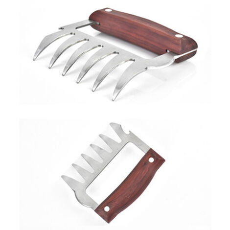 Meat Handler 2-Piece Shredder Claw Set, Stainless Steel Meat Forks with Wood Handle for Shredding, Pulling, Handing, Pork, Turkey, Chicken