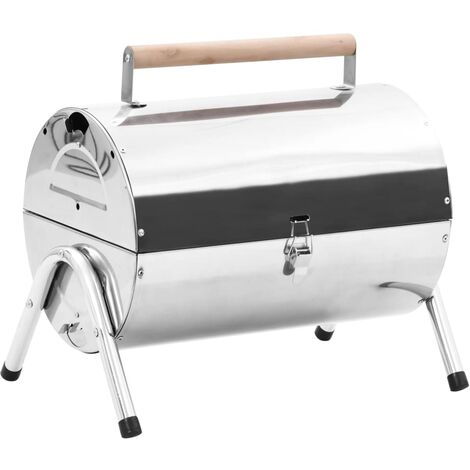 Portable Tabletop Charcoal BBQ Grill Stainless Steel Double Grids - Silver