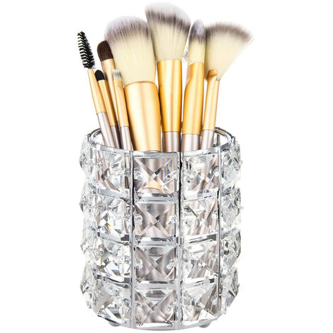 Crystal Makeup Brush Holder Organizer, Handcrafted Cosmetics Brushes Cup  Storage Solution (Silver/Gold)