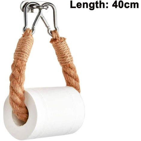 Jute Rope Toilet Paper Holder, Industrial Wall Mounted Towel Rack with Metal Hook for Bathroom, Towel or Shower Curtain
