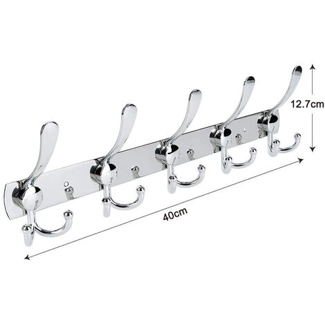 Long wall coat rack, 5 three hooks for hanging coats, wall hooks, wall coat  rack, clothes hook, jacket, hats, silver