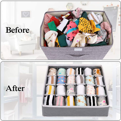 24 Cell Collapsible Drawer Organisers Dividers Wardrobe Organiser