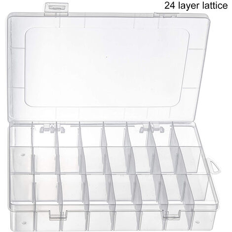 Storage box with adjustable dividers, 15/24/36 compartment organizer Clear  storage container for bead organizer, fishing tackle, felt panel and  jewelry storage