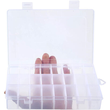 Storage box with adjustable dividers, 15/24/36 compartment organizer Clear  storage container for bead organizer