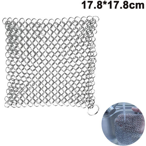 Shellless Mesh Scrubber Stainless steel cast iron cleaner, durable anti-rust scrubber for pots, frying pans, baking sheets, barbecue grills and more, with hanging ring