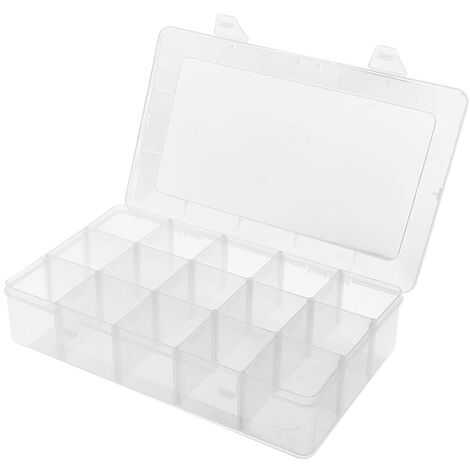 1pc 15 Girds Clear Large Plastic Organizer Box with Dividers Bead