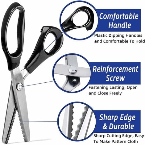 Black Scissors for Fabric Cutting, Zigzag Scissors, Adult Scrapbooking  Scissors Trim Edge, Great for Many Sewing Fabrics, Leather and Kraft Paper,  Professional Handheld Tailor 