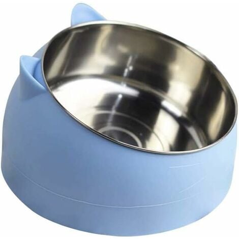 800ML Cat Food Bowl Stainless Steel Pet Bowl Non-Slip Anti-spill Base Rubber Mat Large Dog Bowl Blue