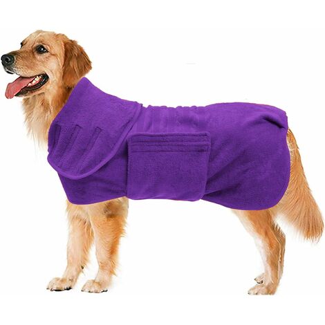 Quick Dry Dog Bag with Velcro-Stretch Super Absorbent Microfiber Pet Bath  Towel, Multiple Colors Bathrobe-Purple-M