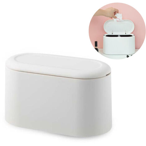 Table trash can with lid, mini trash can table trash can, bathroom cosmetic bin table trash can for kitchen bathroom office desk toilet car bed odor proof small plastic 2.5L (white)