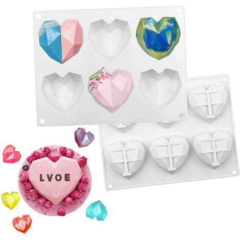  [1pack] 6-Large 3 Brick Heart Shaped Valentine Silicone Molds, Heart Cake Pan for Desserts, Chocolates, BPA Free, Silicone Heart Molds  for Baking, Resin, Soap & Candles