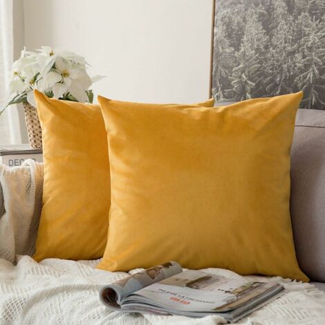 Decorative Velvet Cushion Cover Sofa Home Decor Pillow Case Super Soft Decoration Home Living Room Bedroom for Sofa Clic Clac 40x40cm, 16x16 Inches, 2 pieces Yellow Orange