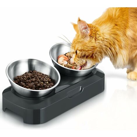 Stainless Steel Raised Dog Cat Food Bowl, 400ml Double Bowl for Cat & Feeder Dog, Non-Slip Non-Spill