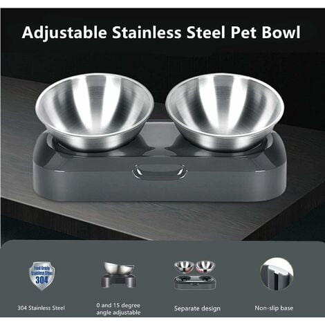 Raised Food and Water Bowls with Adjustable Stand, No Spill Stainless Steel Pet Bowls with 4 Heights for Dogs Black