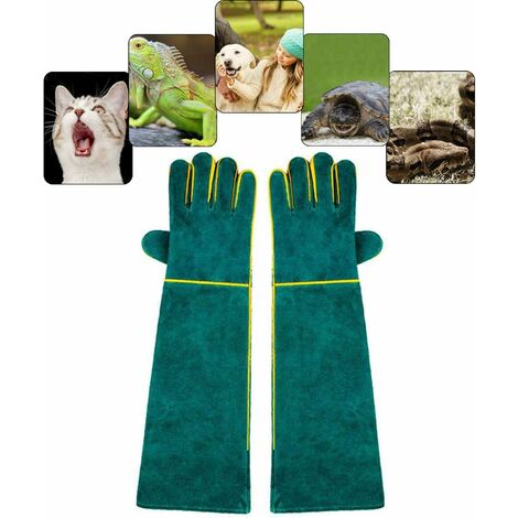 Anti-bite Animal Handling Gloves, Safety Leather Work Gloves for Bath, Grooming, Handling Dog, Cat, Bird, Snake, Lizard, Reptile - Protective Gloves