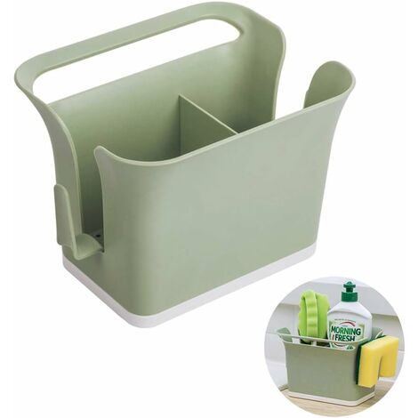 Plastic Cutlery Storage Box Caddy Bin Organizer, Hollow Chopsticks Cage Utensil Drying Rack Kitchen Utensils Drainer Holder Basket with Sink Tray - Green