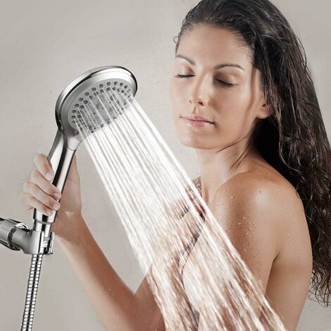 Shower Head + 1.5m Flexible Shower Hose, Bathroom Shower Hand Shower With 5  Modes High Pressure Water Saving - Chrome