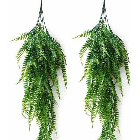 (2 Pieces) Artificial Boston Fern Plastic Plant Vine Foliage Fake Weeping Willow Ivy Artificial Hanging Plant Leaf for Home Office Wall Garden Trellis Decor
