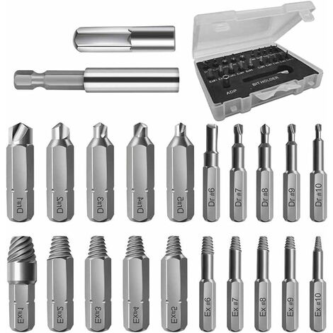 Damaged Screw Extractor Set, Upgrade 22Pcs Broken Bolt Extractor Set, Easy  Out All-Purpose Stripped Screw Remover Kit With Auto-Lock Strong Magnetic  Extension Bit Holder & Socket Adapter 