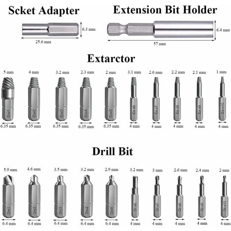 Damaged Screw Extractor Set, Upgrade 22Pcs Broken Bolt Extractor Set, Easy  Out All-Purpose Stripped Screw Remover Kit With Auto-Lock Strong Magnetic  Extension Bit Holder & Socket Adapter 