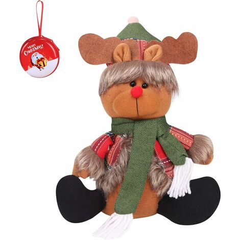 Christmas Ornament Cute Sitting Doll Santa Claus / Snowman / Elk Figurine Plush Toy Home Decor Kids Party Supplies Christmas Birthday Gift with Hanging Ball