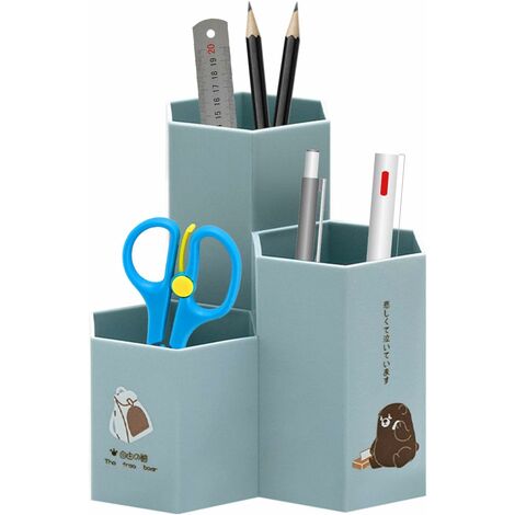 Pen Pencil Holder 360Rotating, 3 Slots Desktop Storage Pen Organizers Desk Stationery Supplies Pencil Container Cup Pot Art Supply Accessories for