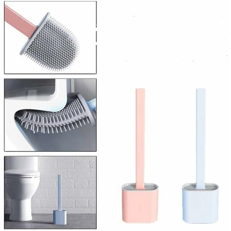 Silicone Bathroom Toilet Brush and Holder Set, with Non-Slip Long