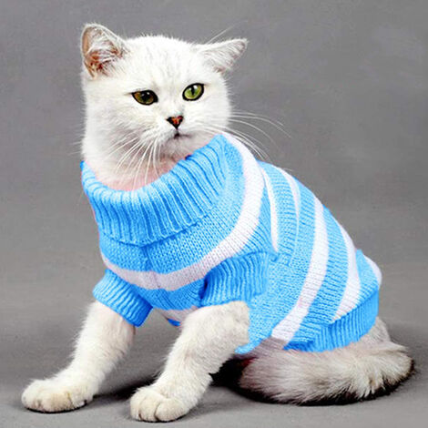 Warm Striped Cat Dog Sweater Soft Fall Pullover Winter Pet Clothes Braid  Plait Turtleneck Knitwear for