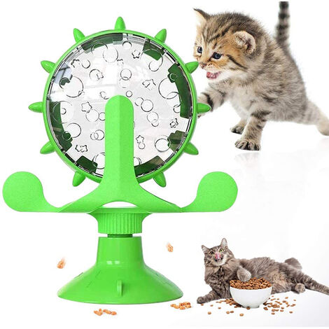 Cat Toys, Windmill Leaking Food Toy Interactive Cat Toys for Indoor Cats with Suction Cup,Cat Spring Cat Bell Ball, green