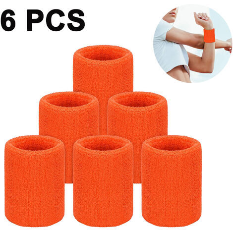 Colorful Cotton Sport Wristband for Men and Women ,Terry Cloth Sweatband in Neon Colors - Wrist Sweat Band for Tennis, Basketball, Running, Gym, orange