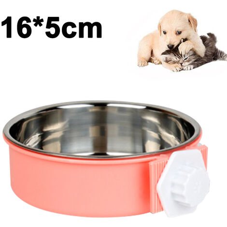 Pet Feeder Dog Bowl Stainless Steel Food Hanging Bowl Crates Cages Dog Parrot Bird Pet Drink Water Bowl Dish Accessory, L, pink