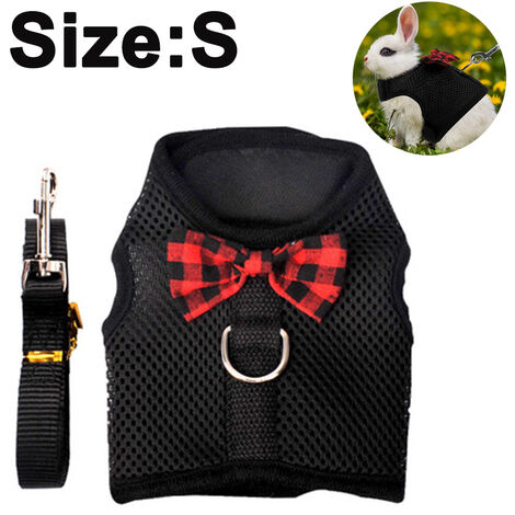 Guinea Pig Harness and Leash Soft Mesh Small Pet Harness with Bowknot Bell, No Pulling Comfort Padded Vest for Guinea Pigs, Ferret, Chinchilla, Rats, S, black