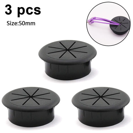 3PCS Desk Cord Grommets Wire Cable Hole Cover for Office PC Desk Cable Cord Cover Black, 50mm, black