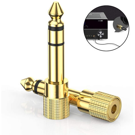 6.35mm (1/4 Inch) Mono Plug to 2 x 3.5mm Stereo Jack Splitter Adaptor -  Gold Plated