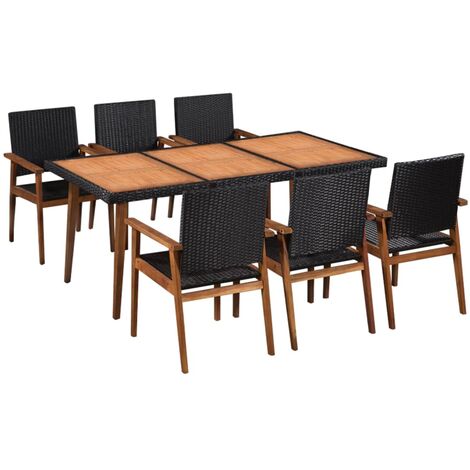 7 Piece Outdoor Dining Set Poly Rattan Black and Brown - Black