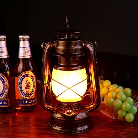 Retro camping lamp (dimmable, battery operated, gold) - Wood, Tools & Deco