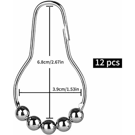 Shower Curtain Hooks, 12 Stainless Steel Hanging Rings with