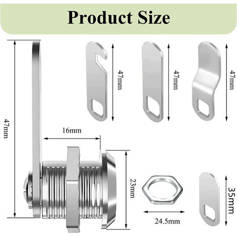 BE-TOOL Furniture Lock 16MM Cupboard Locks Rotary Tongue Lock with 2 Keys  for Letter Box, Postbox, Drawer (5 Pack)