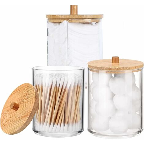 3 pcs Qtip Holder Dispenser, Clear Plastic Apothecary Jar Containers for  Vanity Makeup Organizer Storage, Bathroom Accessories for Swab, Ball, Pads,  Floss