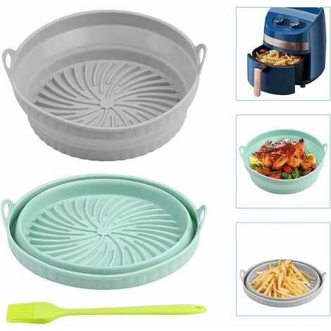 Collapsible Air Fryer Silicone Pot Liner Baking Tray for 5 to 7 qt Air Fryer in Green | Small