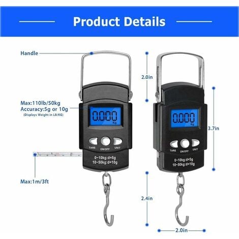 Electronic Luggage Scales ,LCD Digital Portable Electronic Fishing Scale  Digital Suitcase Scale Travel Scale (Max: 50