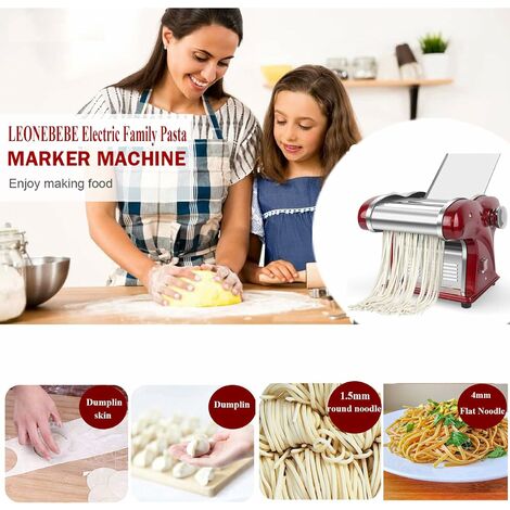 Electric Pasta Maker, 1.5mm Round Noodle + 4mm Flat Noodle Maker Pasta  Making Machine Dough Roller Cutter, 8 Adjustable Thickness Stainless Steel  for