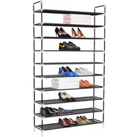 Shoe Rack with 10 Shelves Metal and Non-woven Fabric Black