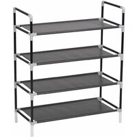 Shoe Rack with 4 Shelves Metal and Non-woven Fabric Black