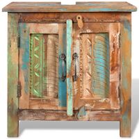 Reclaimed Solid Wood Bathroom Vanity Cabinet Set with Mirror - Multicolour