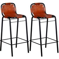 Bar Stools 2 pcs Real Leather - Brown
