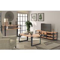 Three Piece Living Room Furniture Set Solid Acacia Wood - Brown