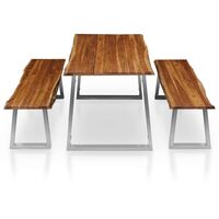 3 Piece Dining Set Solid Acacia Wood Brown